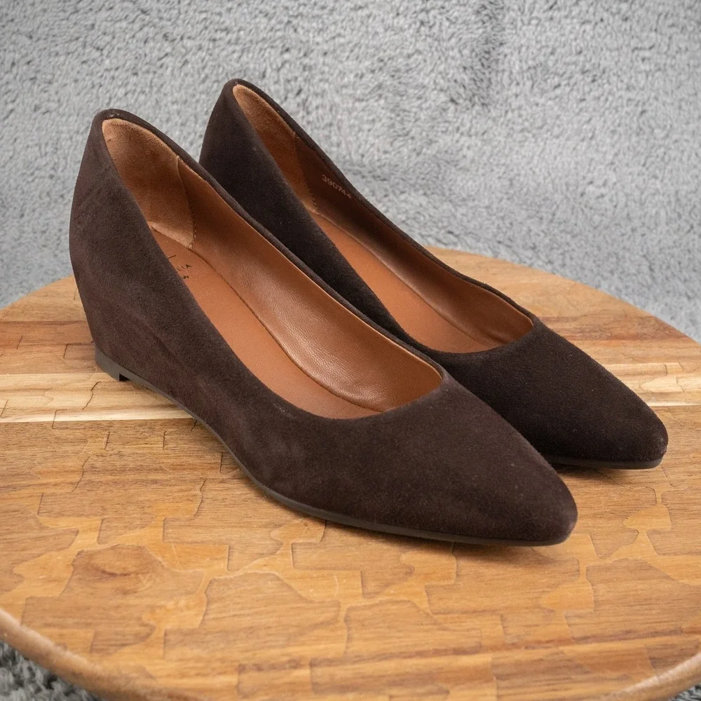 Aquatalia Marvin K Zana Brown Suede 8.5‎ M Wedge Heels Italy